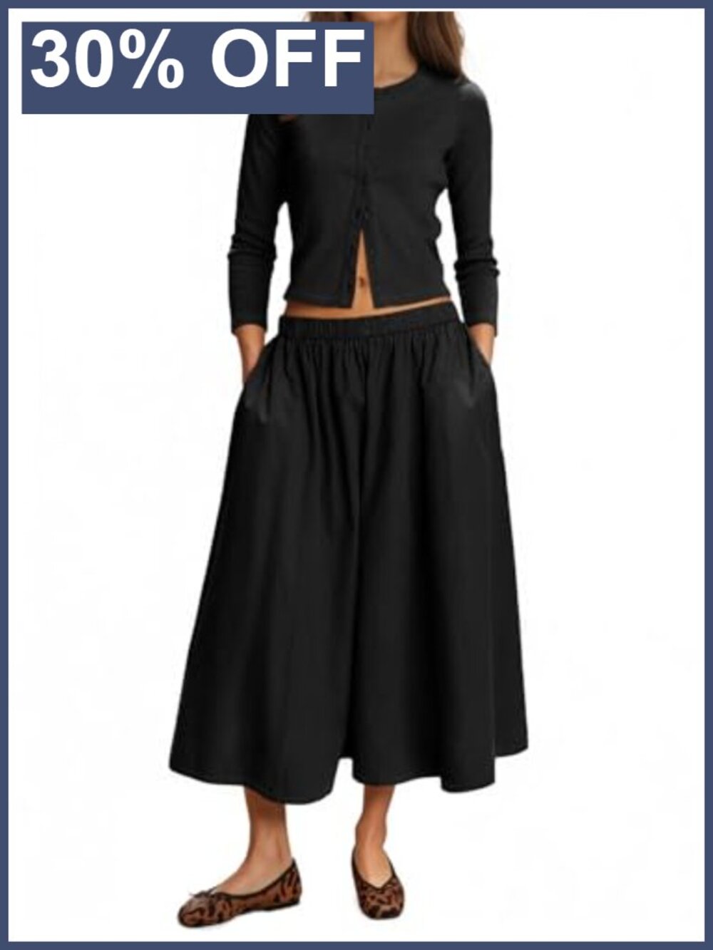 Ribbed Knit 2 Piece Midi Skirt Set Button Cardigan Outfit